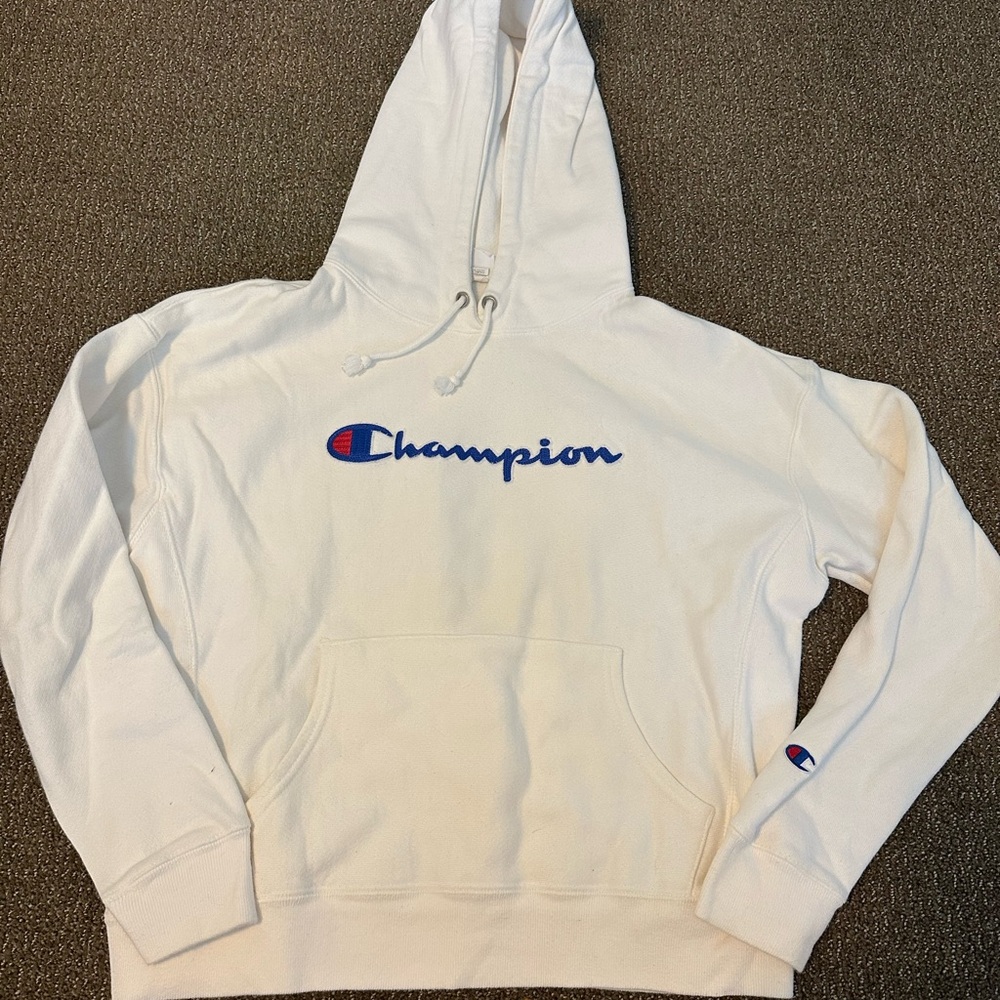 Champion Cream Hoodie with Logo